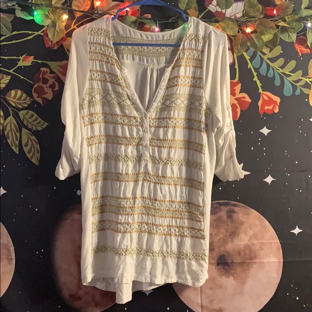 White gold and green pattern shirt